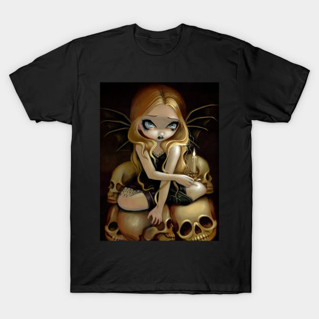 Creepy Cute Goth Fairy on Pile of Skulls T-Shirt by Wanderer Bat